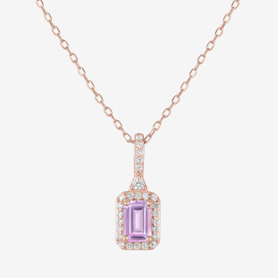 Yes Womens Genuine Purple Amethyst 14K Rose Gold Over Silver Sterling Silver 18 Inch Pendant Necklace