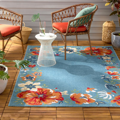 Town And Country Hibiscus Floral Outdoor Indoor Rectangular Area Rug