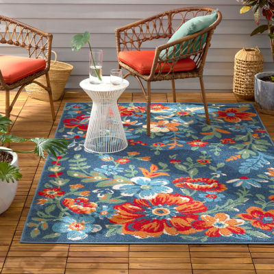 Town And Country Hibiscusbloom Floral Outdoor Indoor Rectangular Area Rug