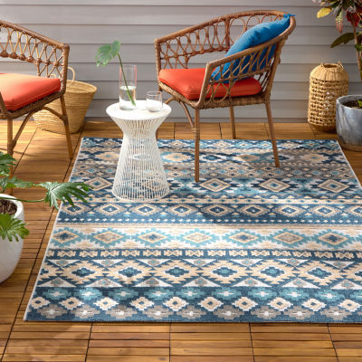 Town And Country Dahlia Pattern Outdoor Indoor Rectangular Area Rug