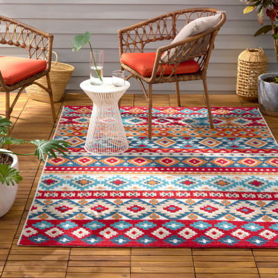 Town And Country Dahlia Pattern Outdoor Indoor Rectangular Area Rug