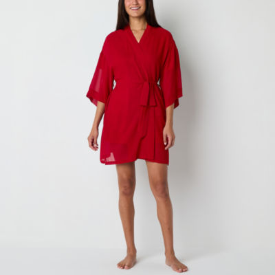 Ambrielle Chiffon Womens Long Sleeve Knee Length Robe