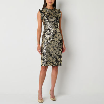 Studio 1 Womens Sleeveless Floral Sheath Dress