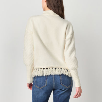 Frye and Co. Fringe Womens Round Neck Long Sleeve Pullover Sweater