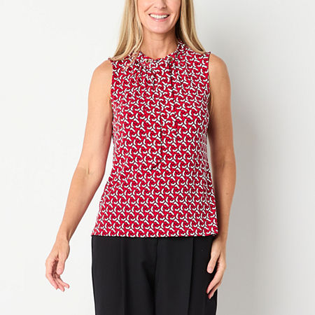 Liz Claiborne Womens Sleeveless Blouse, Petite Large, Red