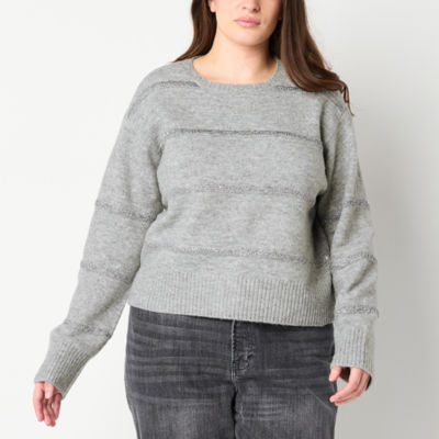 a.n.a Womens Crew Neck Long Sleeve Striped Pullover Sweater