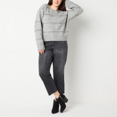 a.n.a Womens Crew Neck Long Sleeve Striped Pullover Sweater