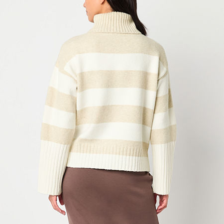 Stylus Womens Turtleneck Long Sleeve Striped Pullover Sweater, Xx-large, Beige