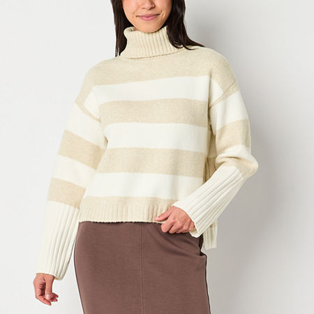 Stylus Womens Turtleneck Long Sleeve Striped Pullover Sweater, Xx-large, Beige