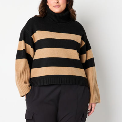 Stylus Plus Womens Turtleneck Long Sleeve Striped Pullover Sweater