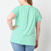 St. John's Bay Womens Plus V Neck Short Sleeve T-Shirt