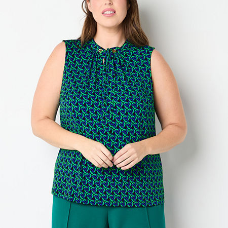 Liz Claiborne Plus Womens Split Tie Neck Sleeveless Blouse, 4x, Green