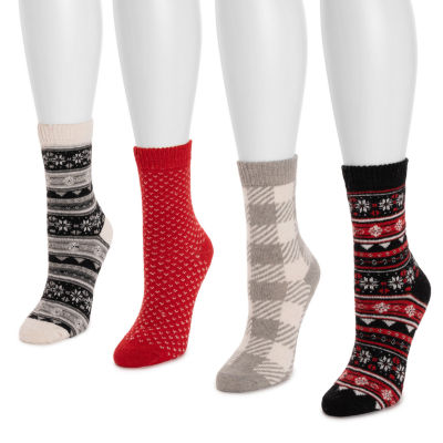 Muk Luks Womens 4 Pair Crew Socks