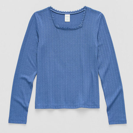 Thereabouts Little & Big Kid Girls Square Neck Long Sleeve T-shirt In Blue