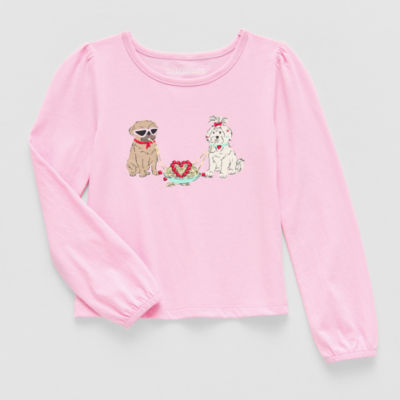 Thereabouts Little Girls Round Neck Long Sleeve Regular Fit Graphic T-Shirt