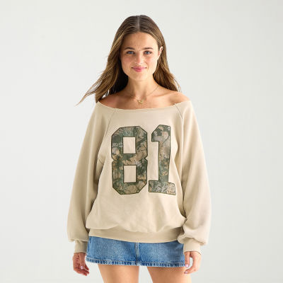 Arizona Womens Juniors Boat Neck Long Sleeve Sweatshirt