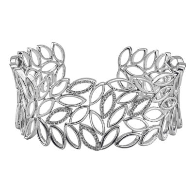 Womens 1/5 CT. White Diamond Sterling Silver Cuff Bracelet