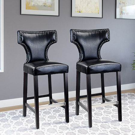 Kings Bar Height Barstool With Metal Studs, Set Of 2, One Size, Black