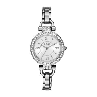 Relic By Fossil Women's Leah Womens Crystal Accent Silver Tone Bracelet Watch-Zr34414