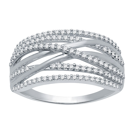 Ever Star Womens 1/2 CT. T.W. Lab Grown White Diamond 10K White Gold Crossover Cocktail Ring