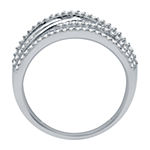 Ever Star Womens 1/2 CT. T.W. Lab Grown White Diamond 10K White Gold Crossover Cocktail Ring