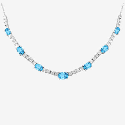 Womens Genuine Blue Topaz Pure Silver Over Brass Collar Necklace