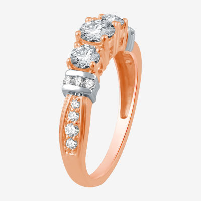 1 CT.T.W. Natural Diamond 14K Rose Gold 3-Stone Ring