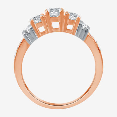 1 CT.T.W. Natural Diamond 14K Rose Gold 3-Stone Ring