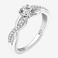 Diamonart Womens White Cubic Zirconia Sterling Silver Round Crossover Side Stone Promise Ring, 9, Sterling Silver
