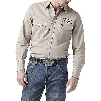 Wrangler® Yellowstone™ Mens Long Sleeve Western Shirt, Color: Khaki -  JCPenney