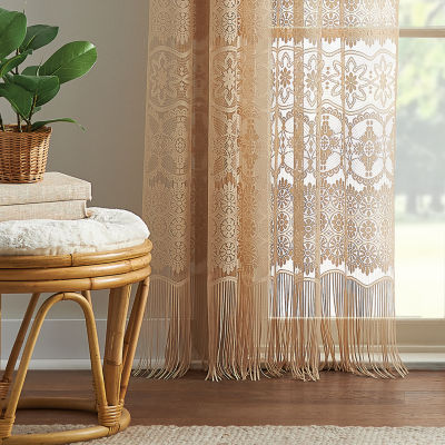 CHF Boho Lace Rod Pocket Light-Filtering Single Curtain Panel