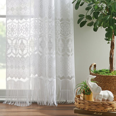 CHF Boho Lace Rod Pocket Light-Filtering Single Curtain Panel