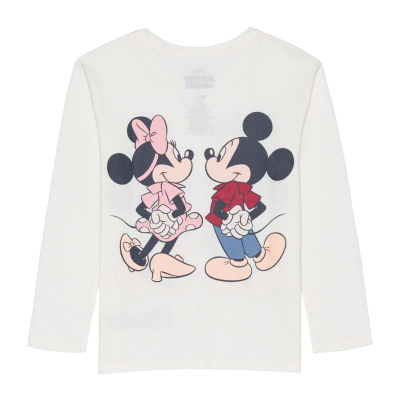 Disney Collection 100 Little & Big Girls Crew Neck Mickey and Friends Minnie Mouse Long Sleeve Graphic T-Shirt