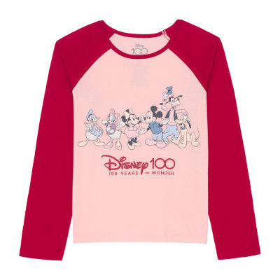 Disney Collection 100 Little & Big Girls Crew Neck Minnie Mouse Long Sleeve Graphic T-Shirt