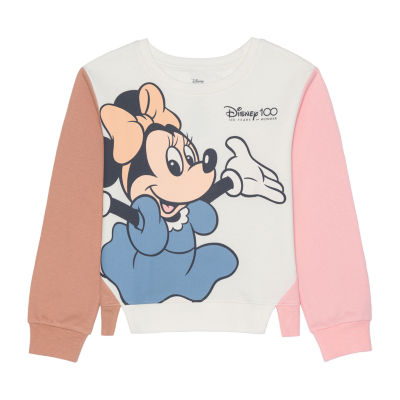 Disney Collection Disney 100 Little & Big Girls Crew Neck Long Sleeve Minnie Mouse Fleece Sweatshirt