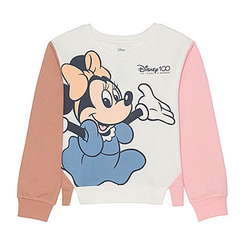 Disney Collection Disney 100 Little & Big Girls Crew Neck Long Sleeve  Minnie Mouse Fleece Sweatshirt, Color: Coral - JCPenney