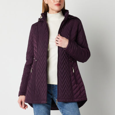 Miss Gallery Womens Removable Hood Midweight Overcoat Quilted Jacket