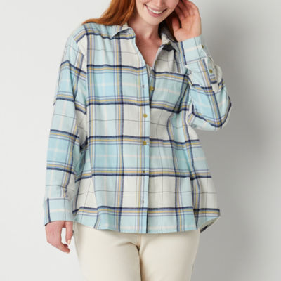 a.n.a Womens Long Sleeve Flannel Shirt JCPenney