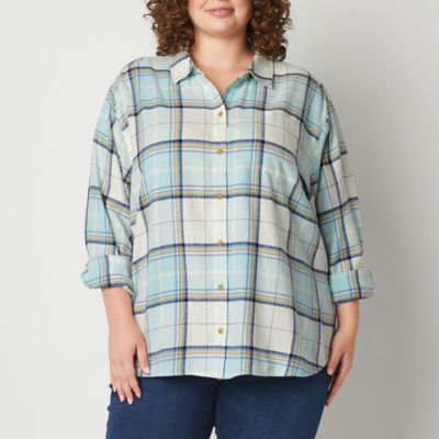 a.n.a Plus Womens Long Sleeve Flannel Shirt