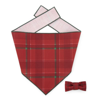 Paw & Tail Dog Red Plaid Bandana Bow Set