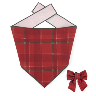 Paw & Tail Red Plaid Dog Bandanna Bowtie Set