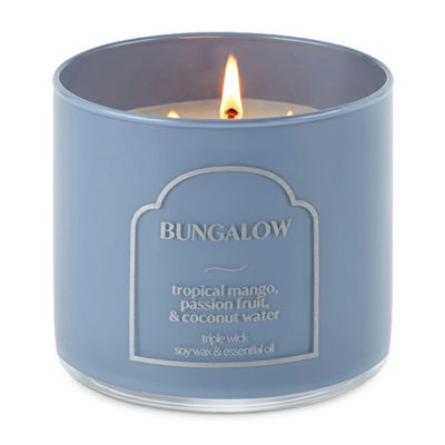 Distant Lands 14oz 3 Wick Bungalow Scented Jar Candle, Color Blue