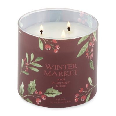Distant Lands 14 Oz 3 Wick Winter Market Scented Jar Candle, Color Red