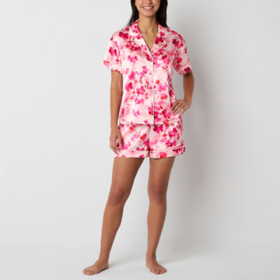 Ambrielle Womens Satin Short Sleeve 2-pc. Pajama Sets