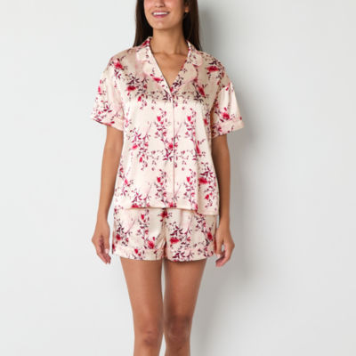 Ambrielle Womens Satin Short Sleeve 2-pc. Pajama Sets