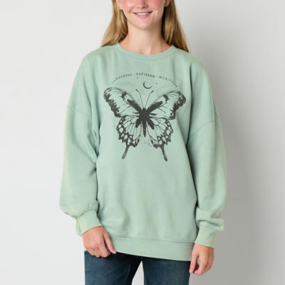 Juniors Butterly Oversized Sweatshirt Womens Crew Neck Long Sleeve