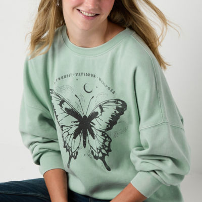 Juniors Butterly Oversized Sweatshirt Womens Crew Neck Long Sleeve