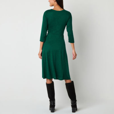 Robbie Bee Womens 3/4 Sleeve Midi Fit + Flare Dress