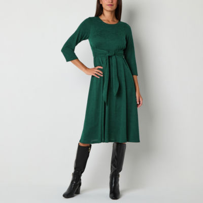 Robbie Bee Womens 3/4 Sleeve Midi Fit + Flare Dress