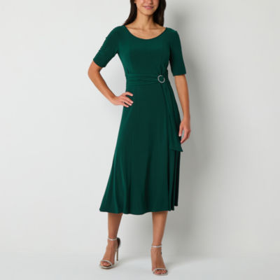 Perceptions Womens Short Sleeve Midi Fit + Flare Dress